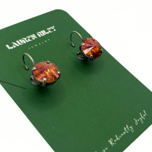 Handcrafted Orange Swarovski Crystal Drop Earring - Antique Silver Plated Clasps - Picture 3 of 3